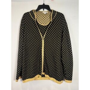 Dressbarn Woman 22/24 Sweater‎ Set Gold Black Polka Dot Metallic Knit Cardigan